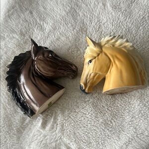 Ceramic Horse Head Planters - Brown and Tan, Vintage 1950’s